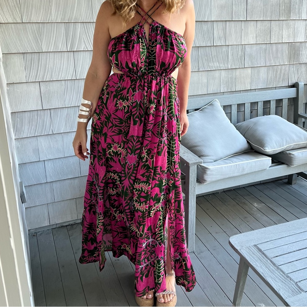 La Fuori Beaded Cross Halter Dress
